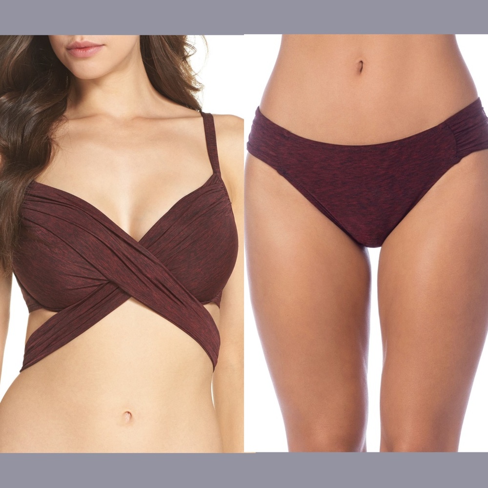NEW La Blanca [ 34DD ] L'Amour‎ Wrap Bikini Top + Rain Bottom Crimson Red